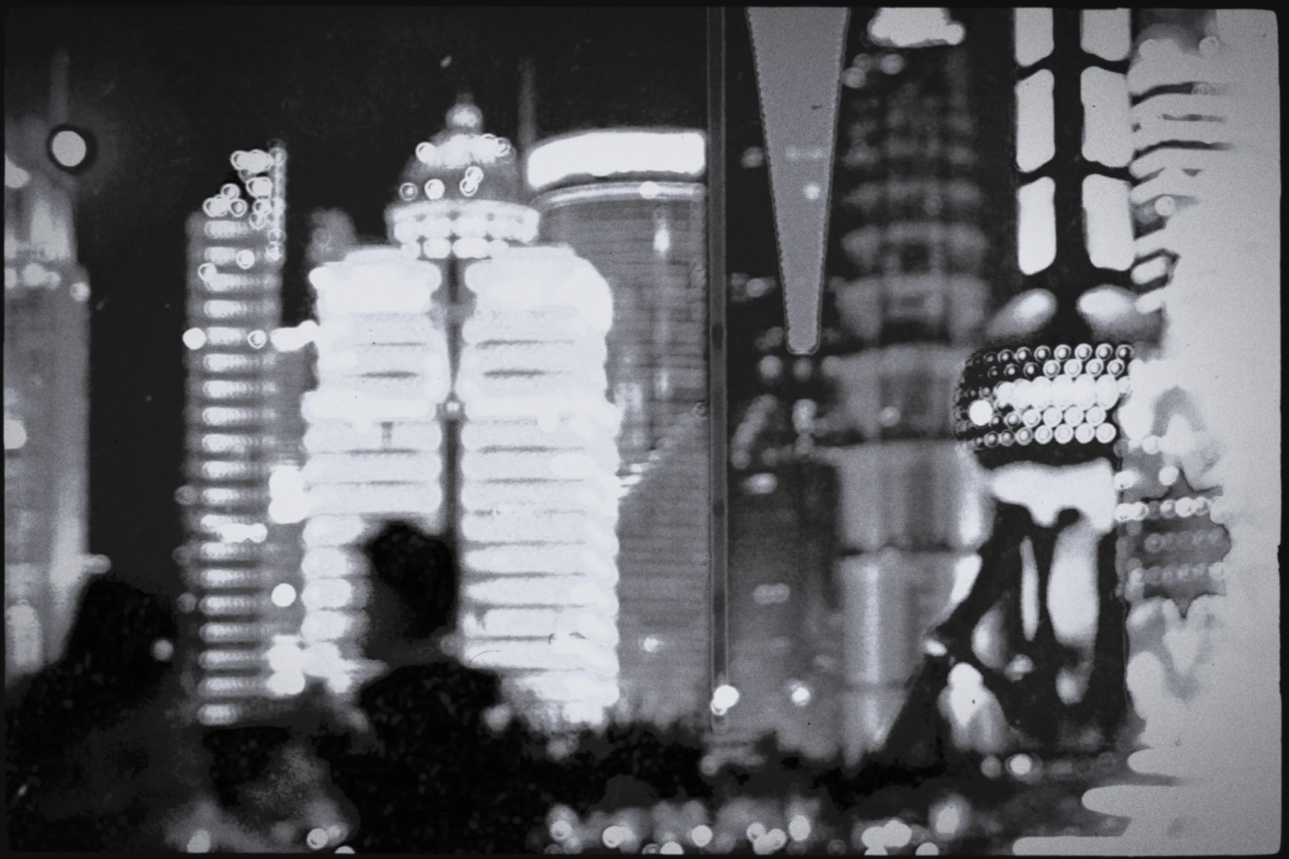 Blurred towers and lights along the North Bund waterfront